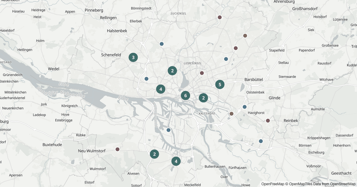 Karte mit 113 Polizeimeldungen aus Hamburg aus den letzten 90 Tagen