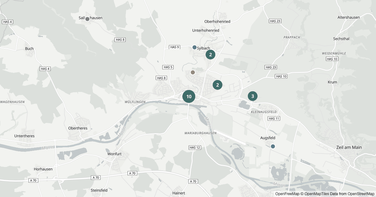 Karte mit 31 Polizeimeldungen aus Hassfurt aus den letzten 90 Tagen
