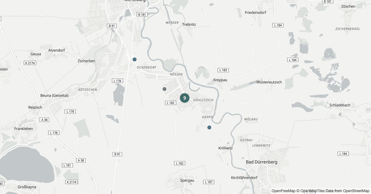 Karte mit 69 Polizeimeldungen aus Leuna aus den letzten zwölf Monaten
