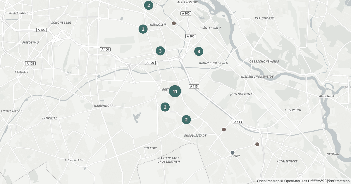 Polizeimeldungen Neukölln — Karte Karte mit 30 Polizeimeldungen aus Neukölln (Berlin) aus den letzten 90 Tagen