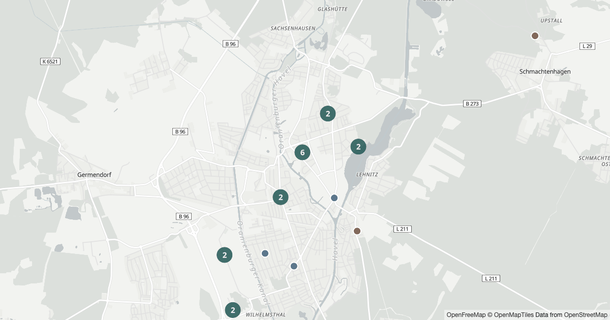 Karte mit 37 Polizeimeldungen aus Oranienburg aus den letzten 90 Tagen