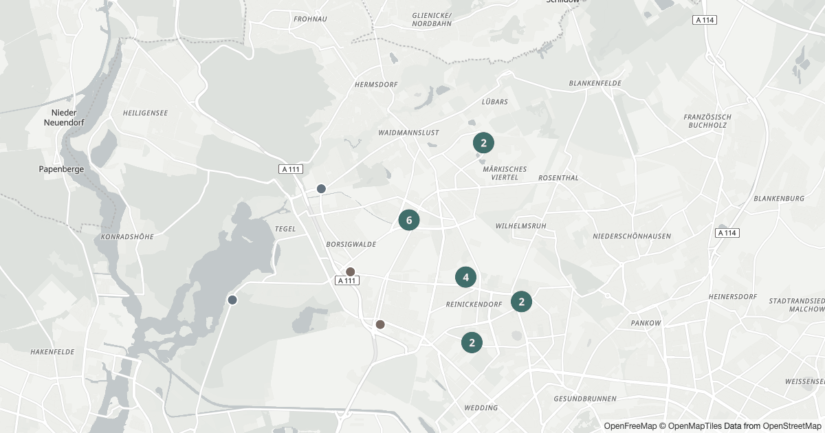 Polizeimeldungen Reinickendorf — Karte Karte mit 22 Polizeimeldungen aus Reinickendorf (Berlin) aus den letzten 90 Tagen
