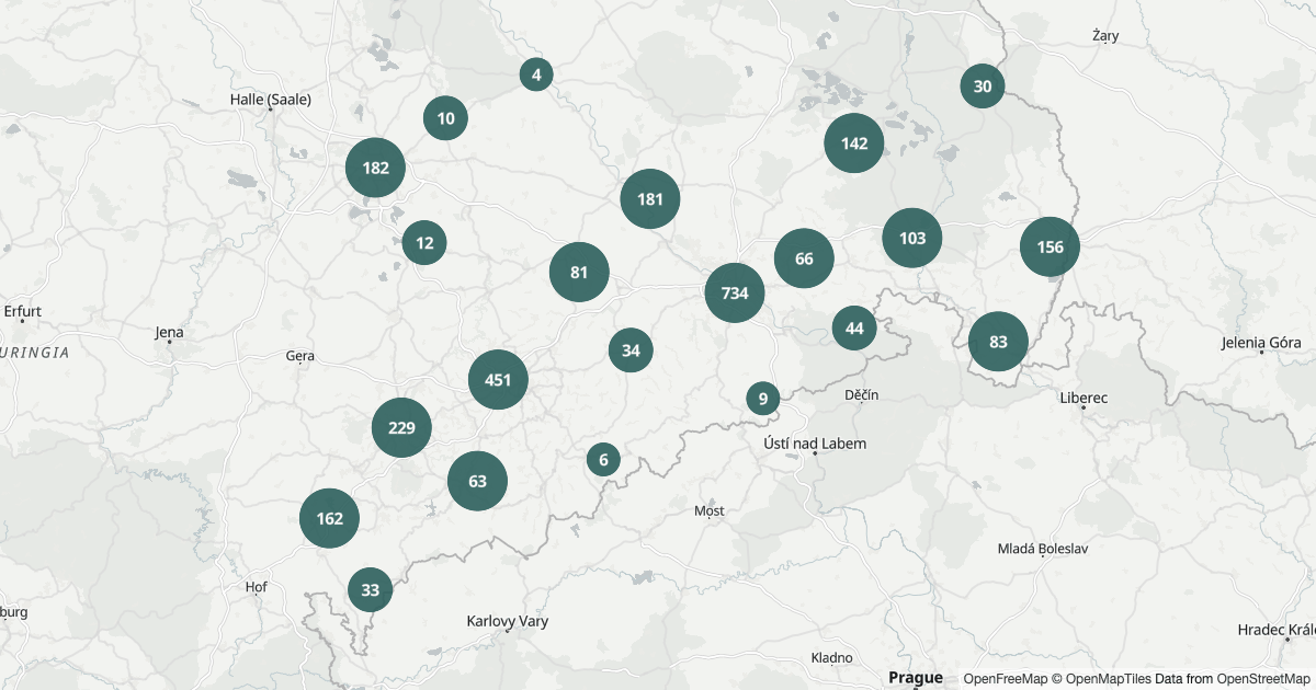Karte von Sachsen mit 3.144 Polizeimeldungen aus den letzten 90 Tagen