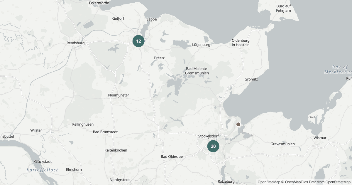 Polizeimeldungen Schleswig-Holstein — Karte Karte von Schleswig-Holstein mit 162 Polizeimeldungen aus den letzten 90 Tagen