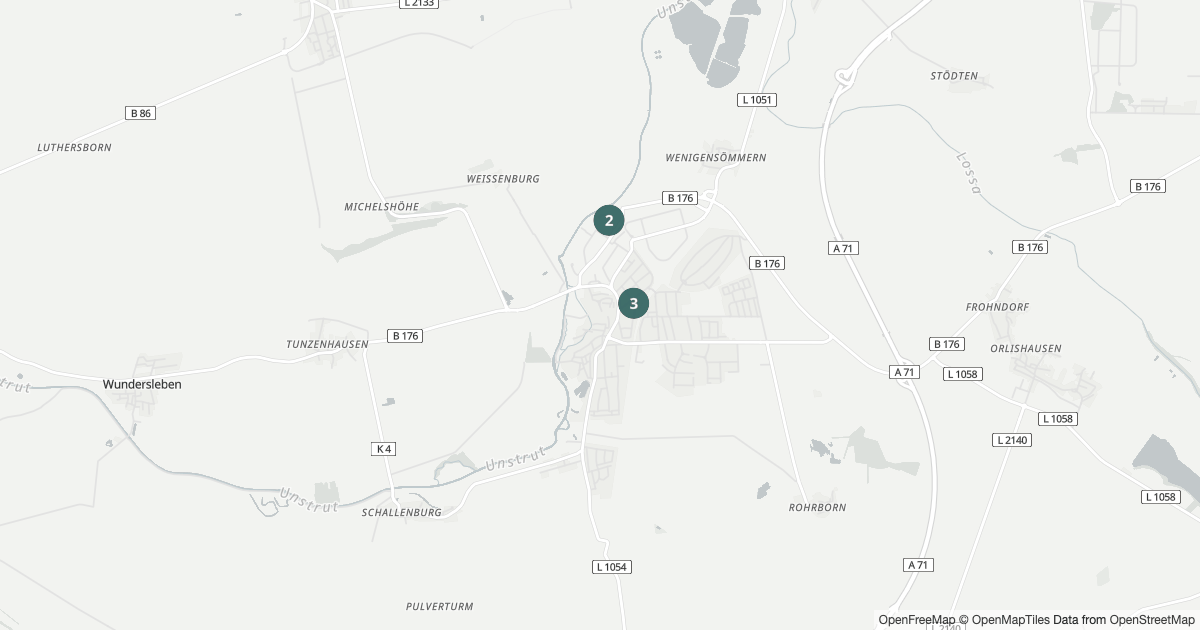 Karte mit 75 Polizeimeldungen aus Sömmerda seit dem 10. August 2026