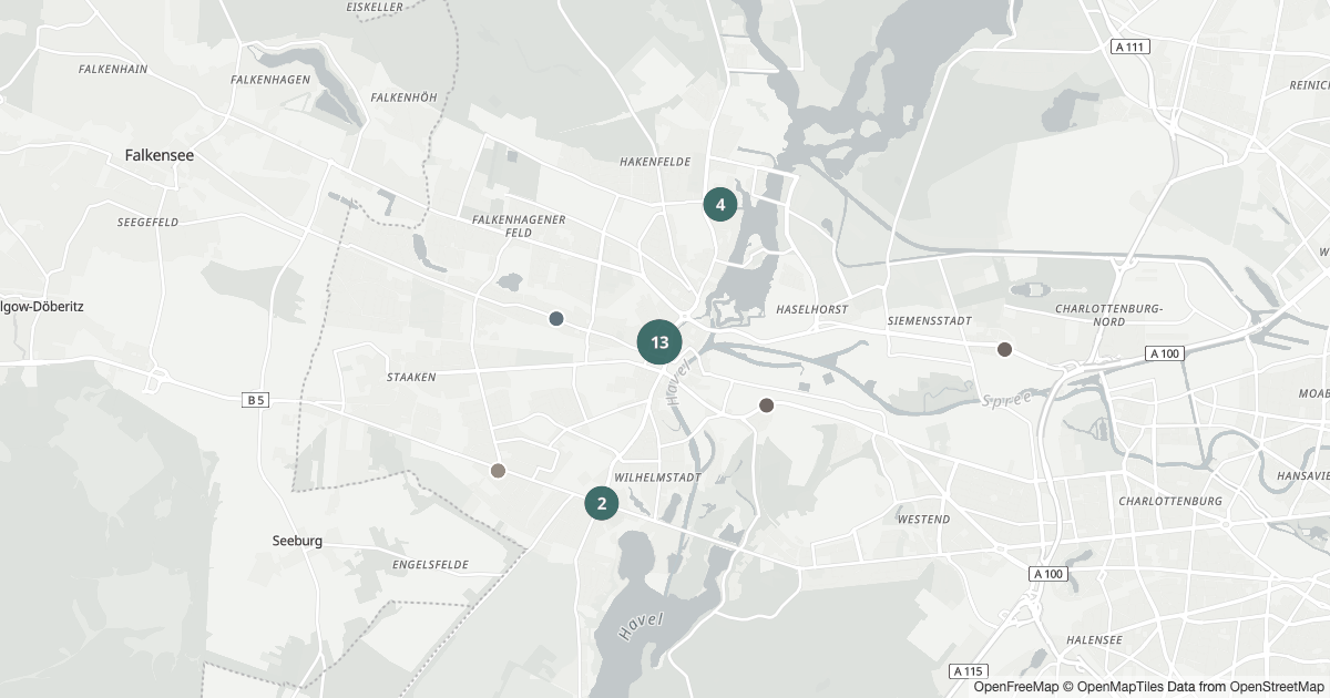 Polizeimeldungen Spandau — Karte Karte mit 22 Polizeimeldungen aus Spandau (Berlin) aus den letzten 90 Tagen