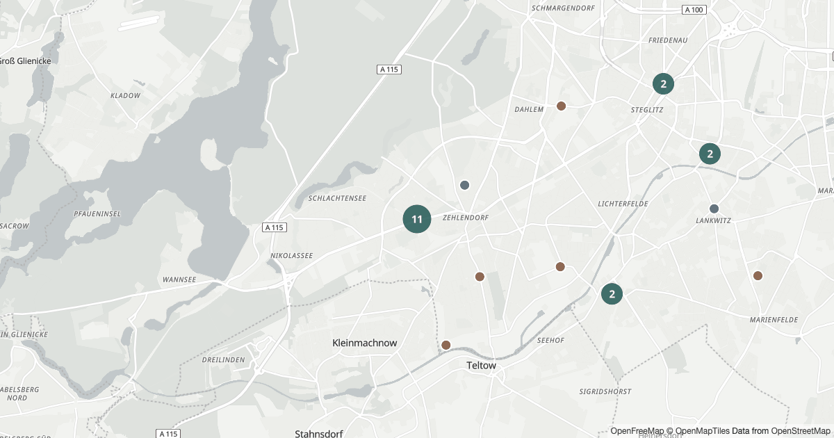 Polizeimeldungen Steglitz-Zehlendorf — Karte Karte mit 27 Polizeimeldungen aus Steglitz-Zehlendorf (Berlin) aus den letzten 90 Tagen
