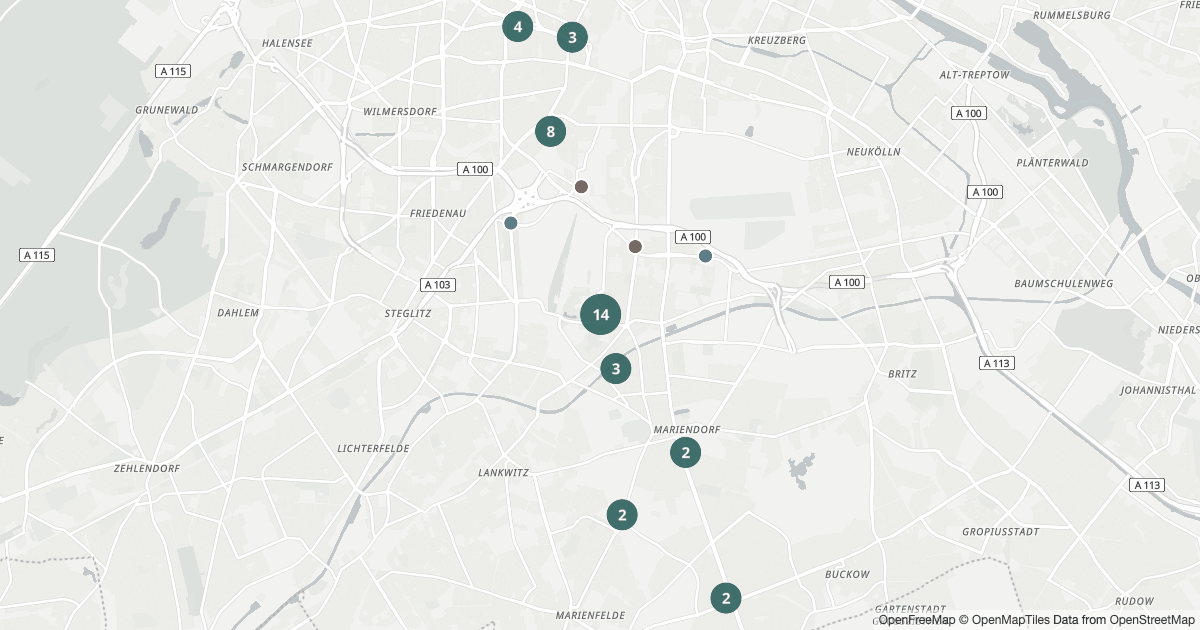 Polizeimeldungen Tempelhof-Schöneberg — Karte Karte mit 41 Polizeimeldungen aus Tempelhof-Schöneberg (Berlin) aus den letzten 90 Tagen
