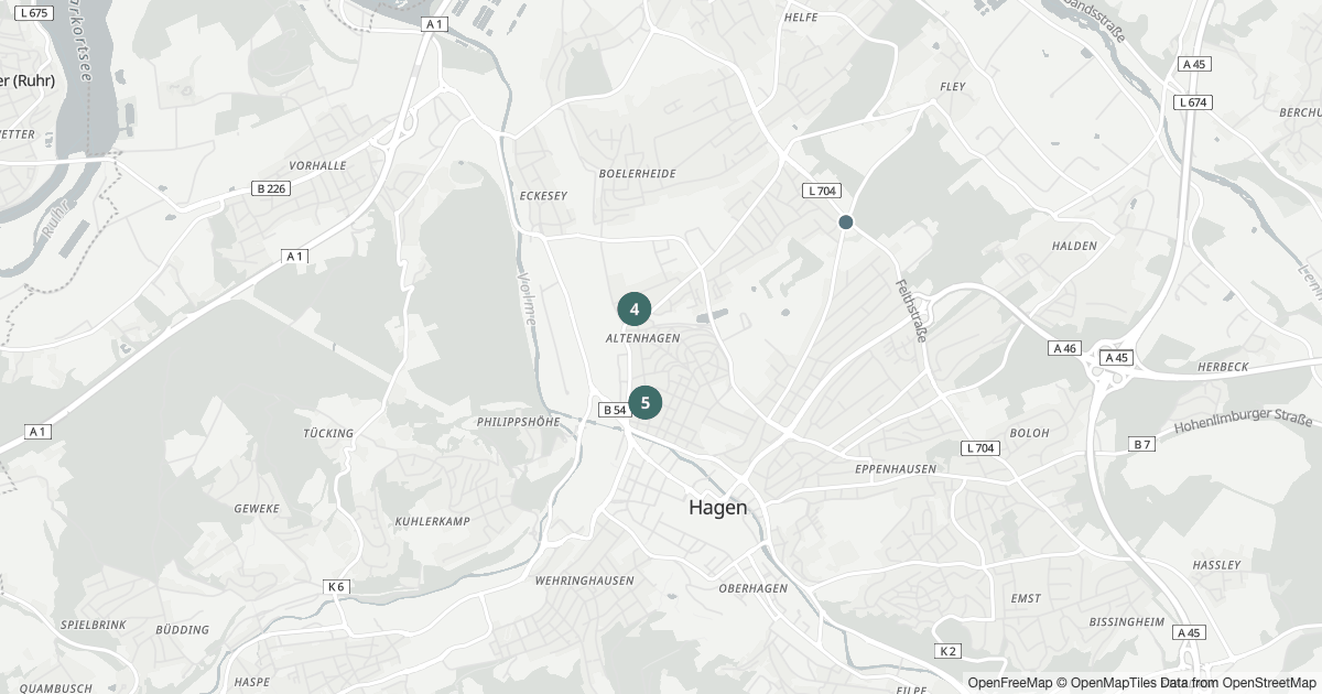 Karte mit 25 Polizeimeldungen aus Altenhagen (Hagen) seit dem 7. August 2026