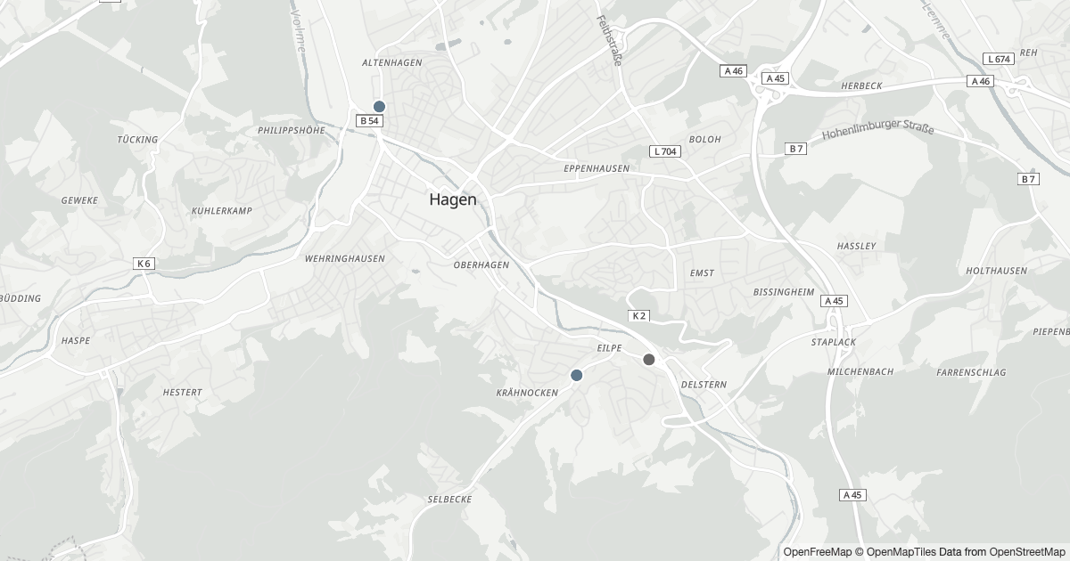 Polizeimeldungen Eilpe — Karte Karte mit 8 Polizeimeldungen aus Eilpe (Hagen) seit dem 7. August 2026