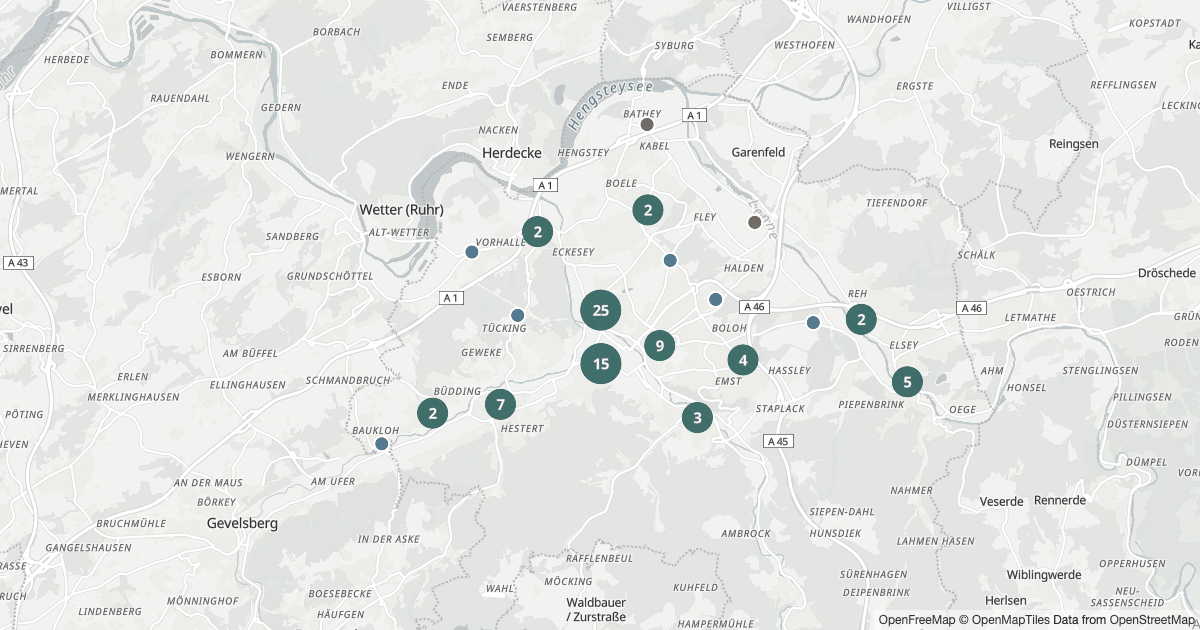 Karte mit 243 Polizeimeldungen aus Hagen seit dem 7. August 2026