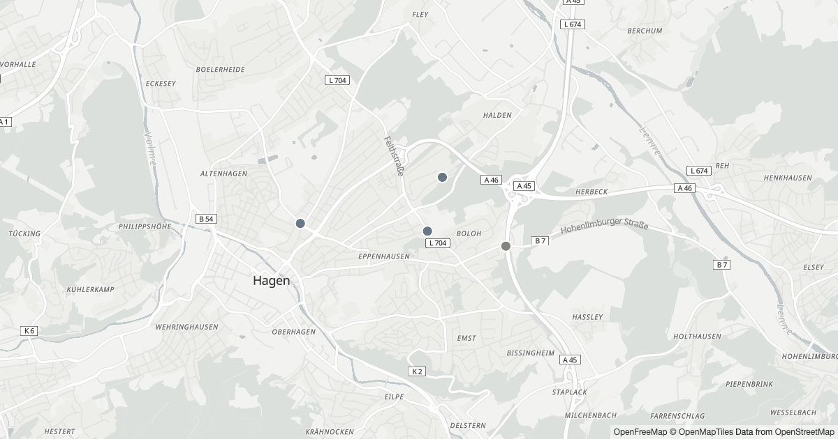 Karte mit 7 Polizeimeldungen aus Hochschulviertel (Hagen) seit dem 7. August 2026