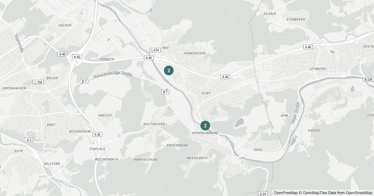 Karte mit 15 Polizeimeldungen aus Hohenlimburg (Hagen) seit dem 7. August 2026