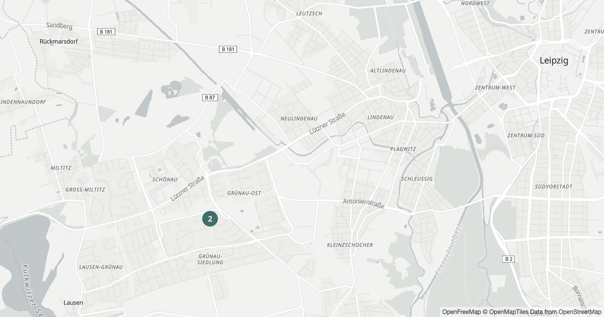 Karte mit 14 Polizeimeldungen aus Grünau-Mitte (Leipzig) aus den letzten zwölf Monaten