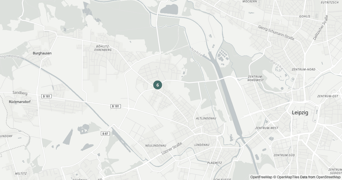 Polizeimeldungen Leutzsch — Karte Karte mit 18 Polizeimeldungen aus Leutzsch (Leipzig) aus den letzten zwölf Monaten