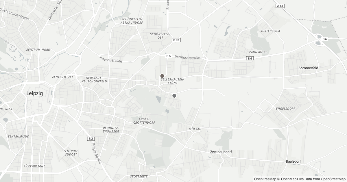 Karte mit 6 Polizeimeldungen aus Sellerhausen-Stünz (Leipzig) aus den letzten zwölf Monaten