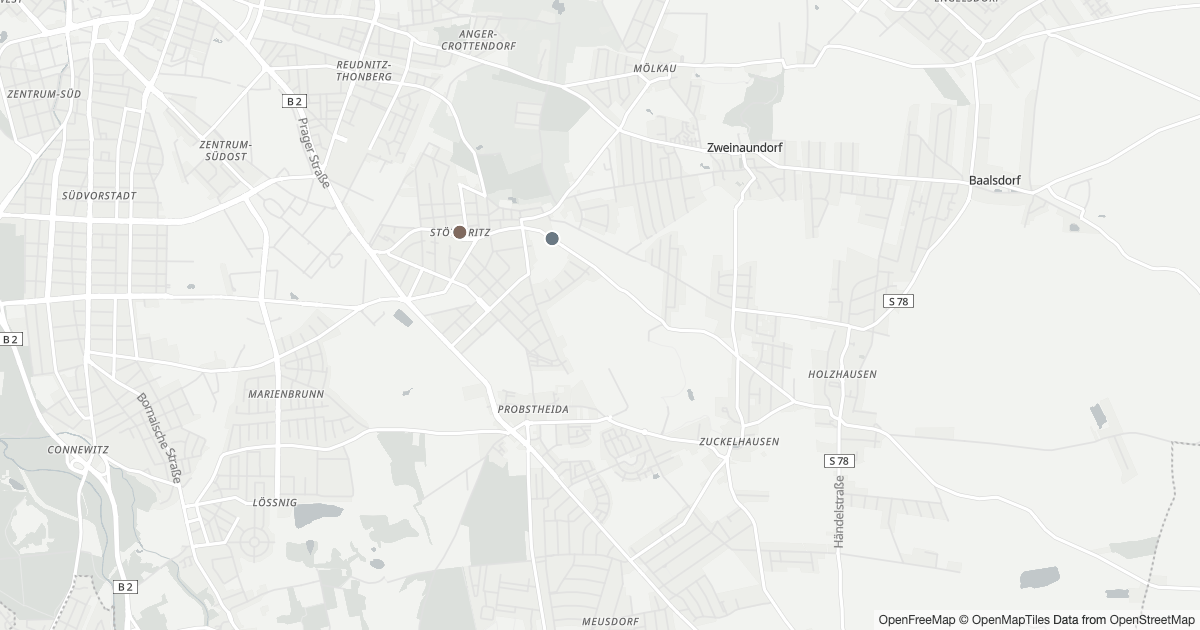 Karte mit 9 Polizeimeldungen aus Stötteritz (Leipzig) aus den letzten zwölf Monaten